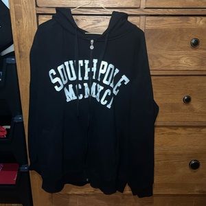 Unisex zip up. XL. “SOUTHPOLE MCMXCI” Black and white.